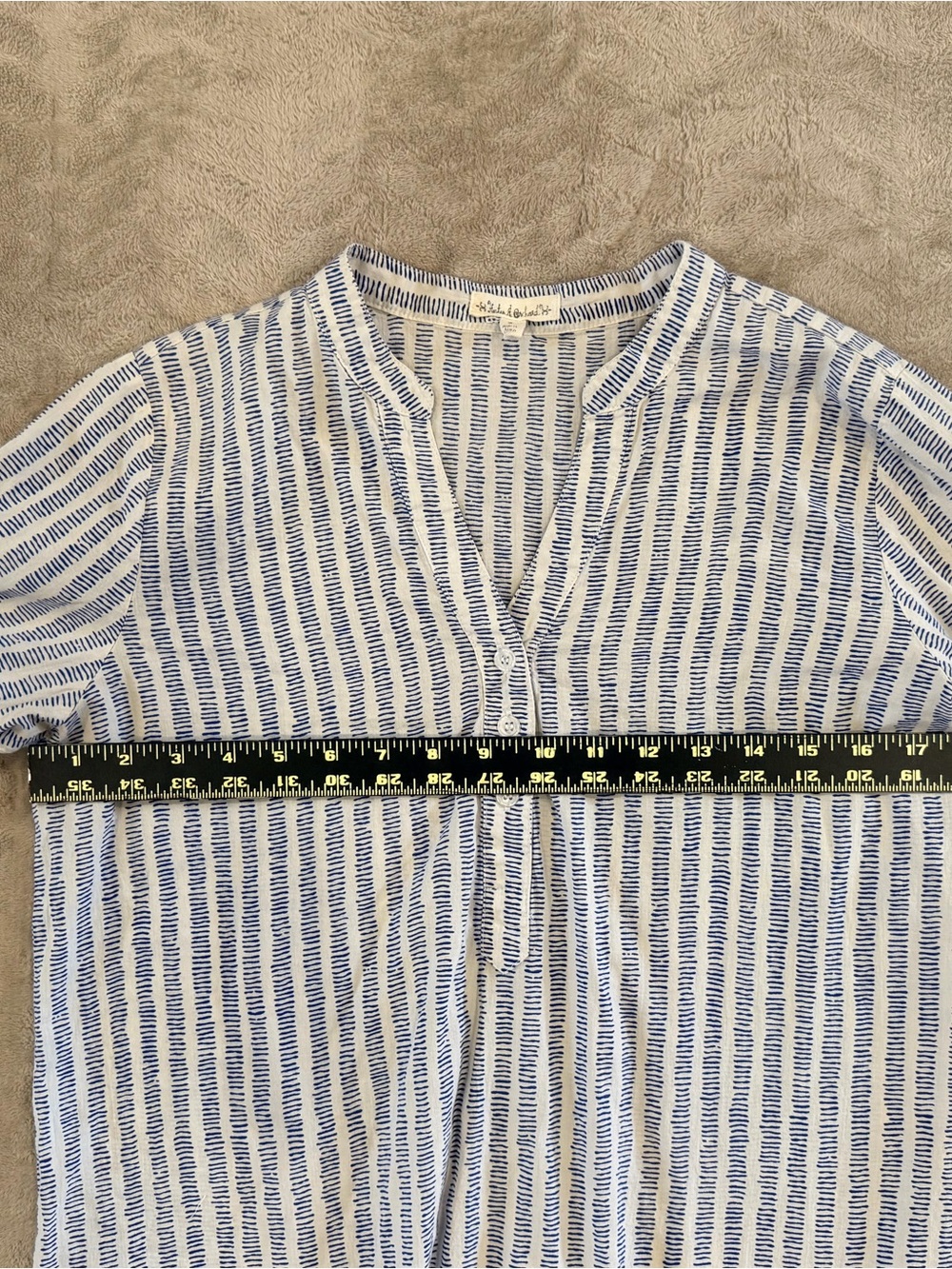 Hester & Orchard Blue Stripe Henley Tunic Top Size S Coastal Beachy Vacation - Picture 4 of 6